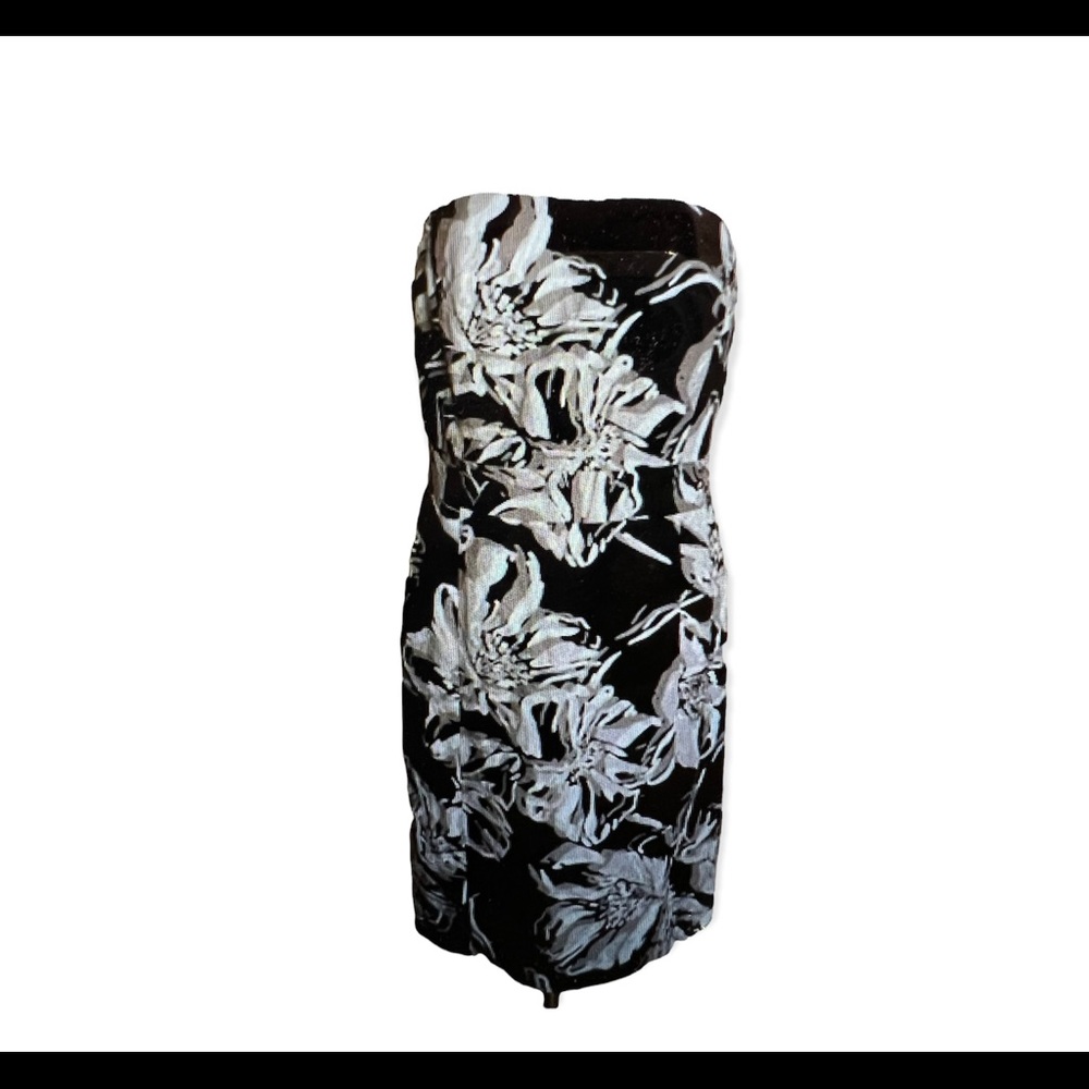 Banana Republic Strapless Dress Floral Black and Taupe. size 8